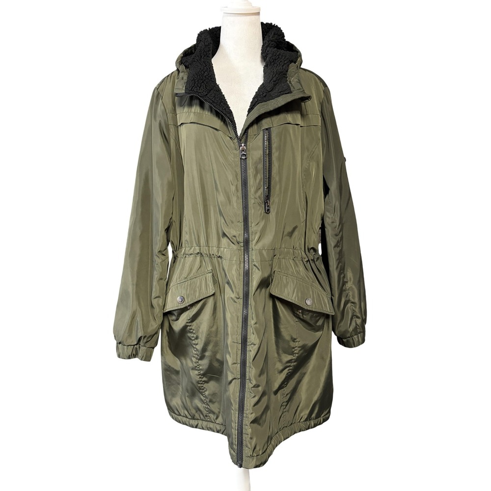 Lucky Brand Parka Coat Womens 2XL Green Premium Performance Hooded Fleece Zip